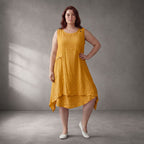 Leichte Tunika Gelb fliessend im Lagenlook Oversize A-Linie mit Taschen sehr luftig chic