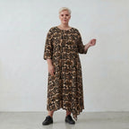 Luftiges Ballon Kleid im zeitlos ausgefallenen Lagenlook aus feiner Viskose Popeline, Schwarz/Sand/Beige