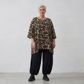 Ausgefallenes Oversize Lagenlook Big Shirt aus luftig feiner Viskose Popeline, 3/4 Arm, Streifen, Schwarz/Sand/Beige