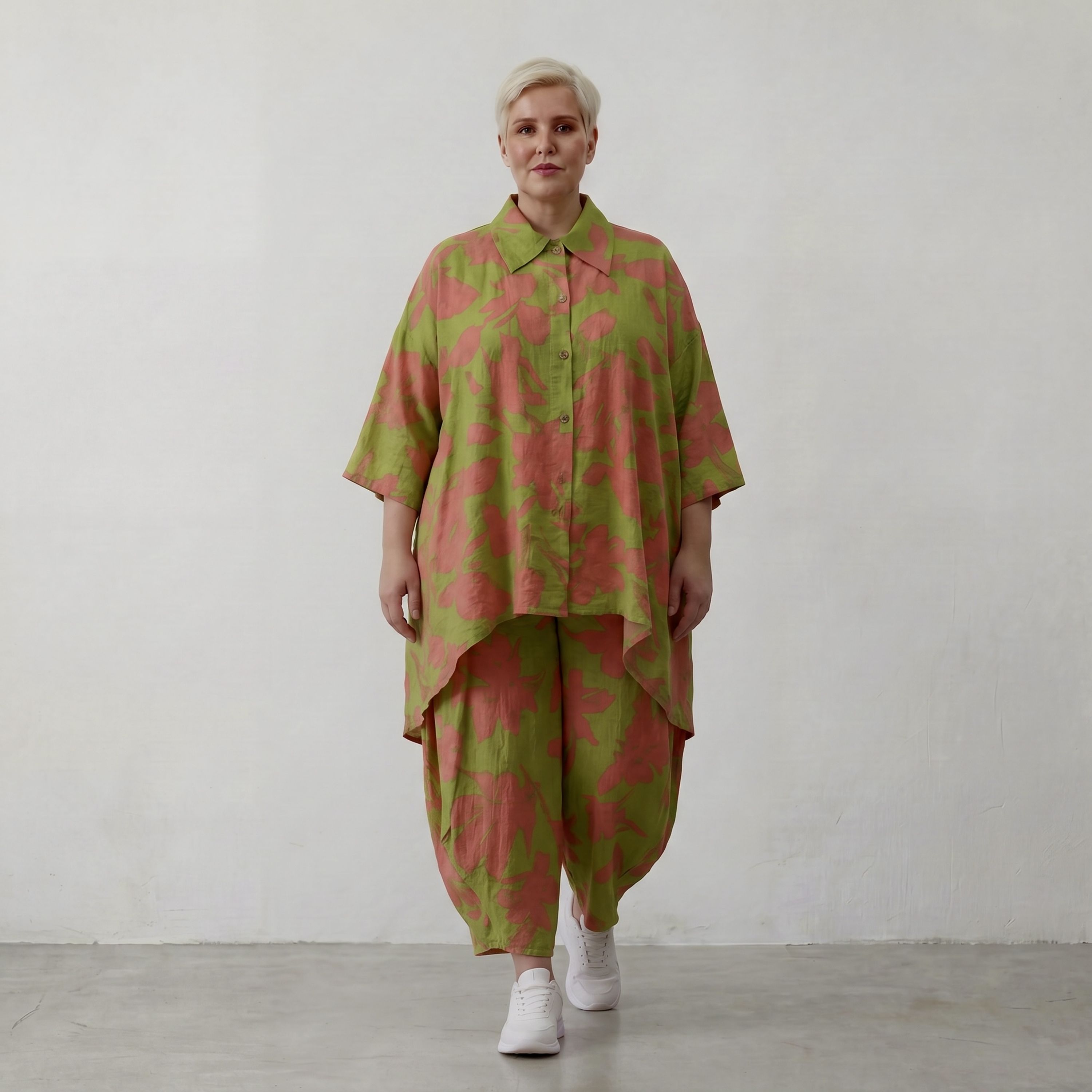 Damen Hose Lagenlook Viskose, Ballonschnitt, Punkte, Flügeltaschen, Oversize große Größen – AKH Fashion