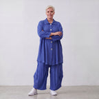 Damen Bluse Lagenlook Viskose Royalblau, 3/4-Arm, Knopfleiste, Oversize große Größen – AKH Fashion