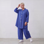 Damen Bluse Lagenlook Viskose Royalblau, 3/4-Arm, Knopfleiste, Oversize große Größen – AKH Fashion