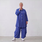 Damen Bluse Lagenlook Viskose Royalblau, 3/4-Arm, Knopfleiste, Oversize große Größen – AKH Fashion