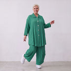 Damen Bluse Lagenlook Viskose Grün, 3/4-Arm, Knopfleiste, Oversize große Größen – AKH Fashion