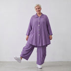 Damen Bluse Lagenlook Viskose Lila, 3/4-Arm, Knopfleiste, Oversize große Größen – AKH Fashion