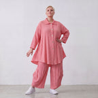 Damen Bluse Lagenlook Viskose Rosa, 3/4-Arm, Knopfleiste, Oversize große Größen – AKH Fashion