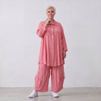 Damen Bluse Lagenlook Viskose Rosa, 3/4-Arm, Knopfleiste, Oversize große Größen – AKH Fashion