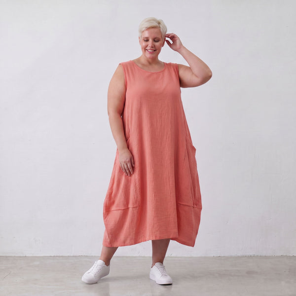 Damen Kleid Lagenlook Viskose Rosa, Ballonschnitt, ärmellos, Oversize große Größen – AKH Fashion