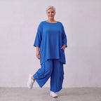 Damen Hose Lagenlook Viskose Royalblau, Ballonschnitt, Flügeltaschen, Oversize große Größen – AKH Fashion