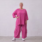 Damen Hose Lagenlook Viskose Fuchsia, Ballonschnitt, Flügeltaschen, Oversize große Größen – AKH Fashion
