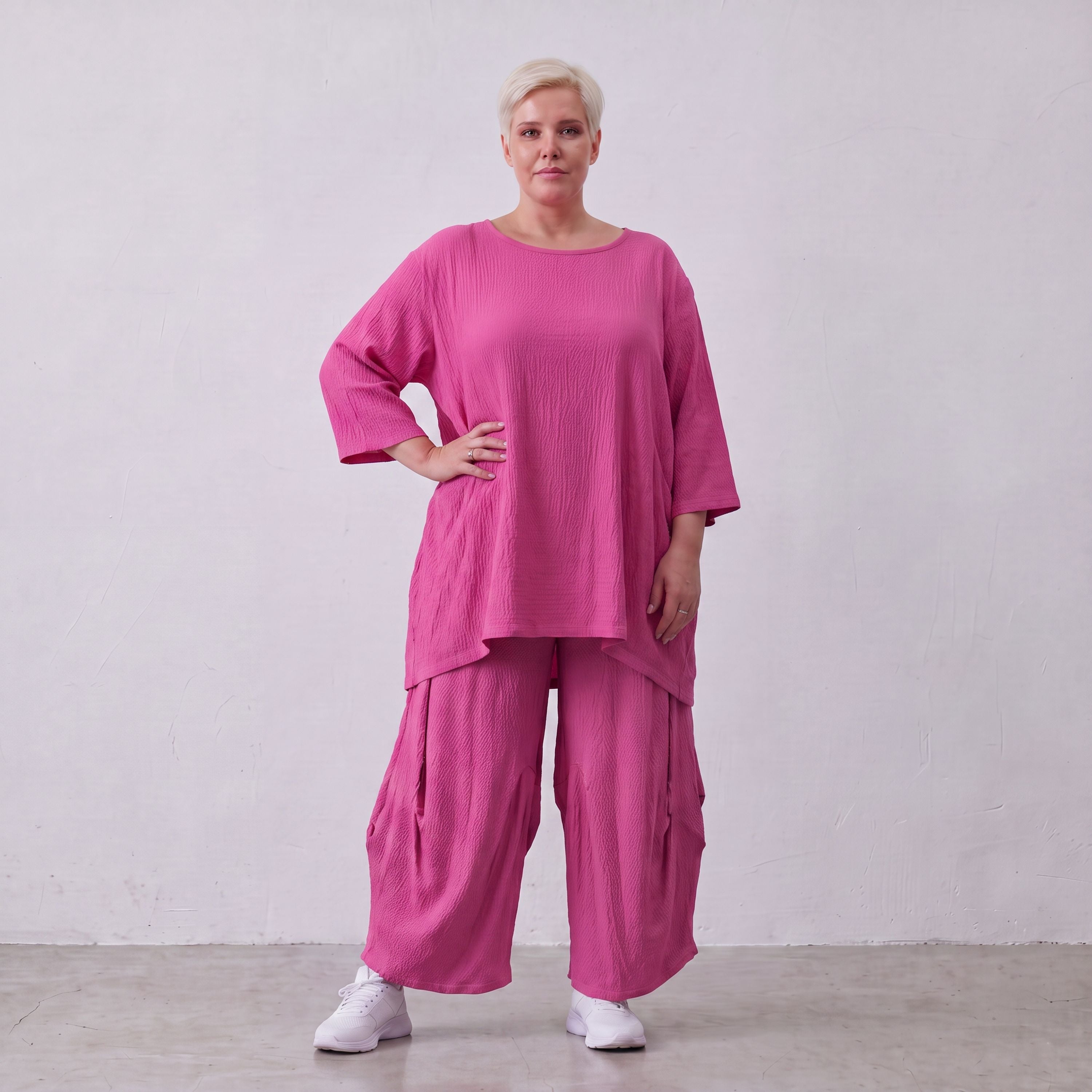 Damen Shirt Lagenlook Viskose Fuchsia, A-Linie, Seitentaschen, Oversize große Größen – AKH Fashion
