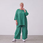 Damen Hose Lagenlook Viskose Grün, Ballonschnitt, Flügeltaschen, Oversize große Größen – AKH Fashion