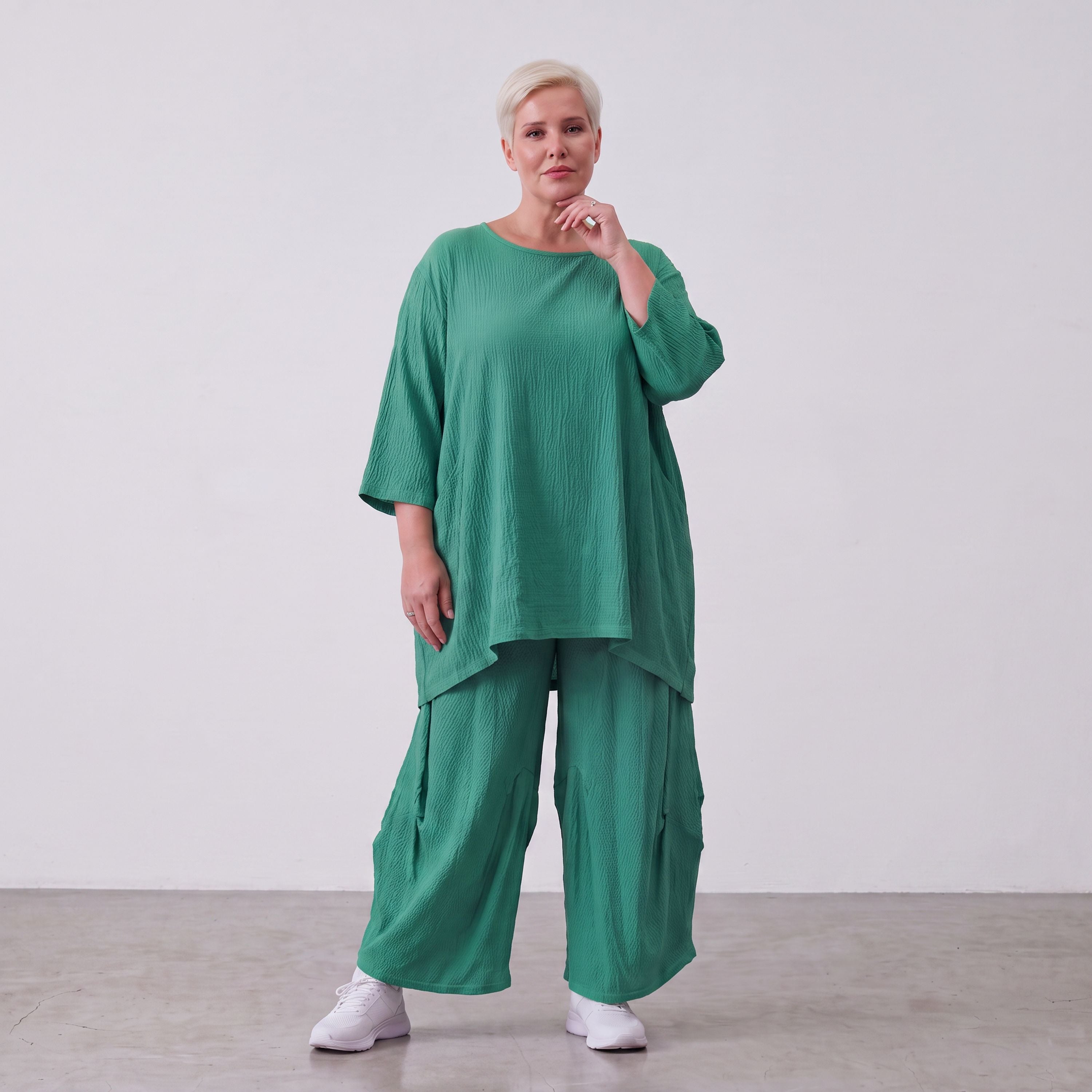 Damen Shirt Lagenlook Viskose Grün, A-Linie, Kurzarm, Oversize große Größen – AKH Fashion