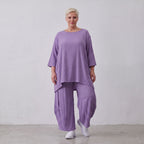 Damen Hose Lagenlook Viskose Lila, Ballonschnitt, Elastikbund, Oversize große Größen – AKH Fashion