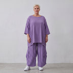 Damen Hose Lagenlook Viskose Lila, Ballonschnitt, Elastikbund, Oversize große Größen – AKH Fashion