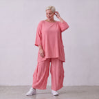 Damen Shirt Lagenlook Viskose Rosa, A-Linie, 3/4-Arm, Seitentaschen, Oversize große Größen – AKH Fashion