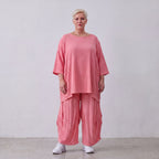 Damen Shirt Lagenlook Viskose Rosa, A-Linie, 3/4-Arm, Seitentaschen, Oversize große Größen – AKH Fashion
