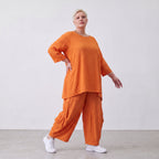 Damen Shirt Lagenlook Viskose Orange, A-Linie, Kurzarm, Oversize große Größen – AKH Fashion