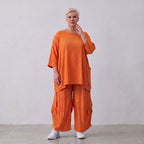 Damen Hose Lagenlook Viskose Orange, Ballonschnitt, Flügeltaschen, Oversize große Größen – AKH Fashion