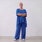 Damen Hose Lagenlook Viskose Royalblau, Elastikbund, Oversize große Größen – AKH Fashion