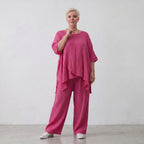 Damen Hose Lagenlook Viskose Fuchsia, Elastikbund, Oversize große Größen – AKH Fashion