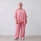Damen Shirt Lagenlook Viskose Rosa, kastiger Schnitt, Kurzarm, Oversize große Größen – AKH Fashion