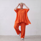 Damen Shirt Lagenlook Viskose Orange, kastiger Schnitt, Kurzarm, Oversize große Größen – AKH Fashion