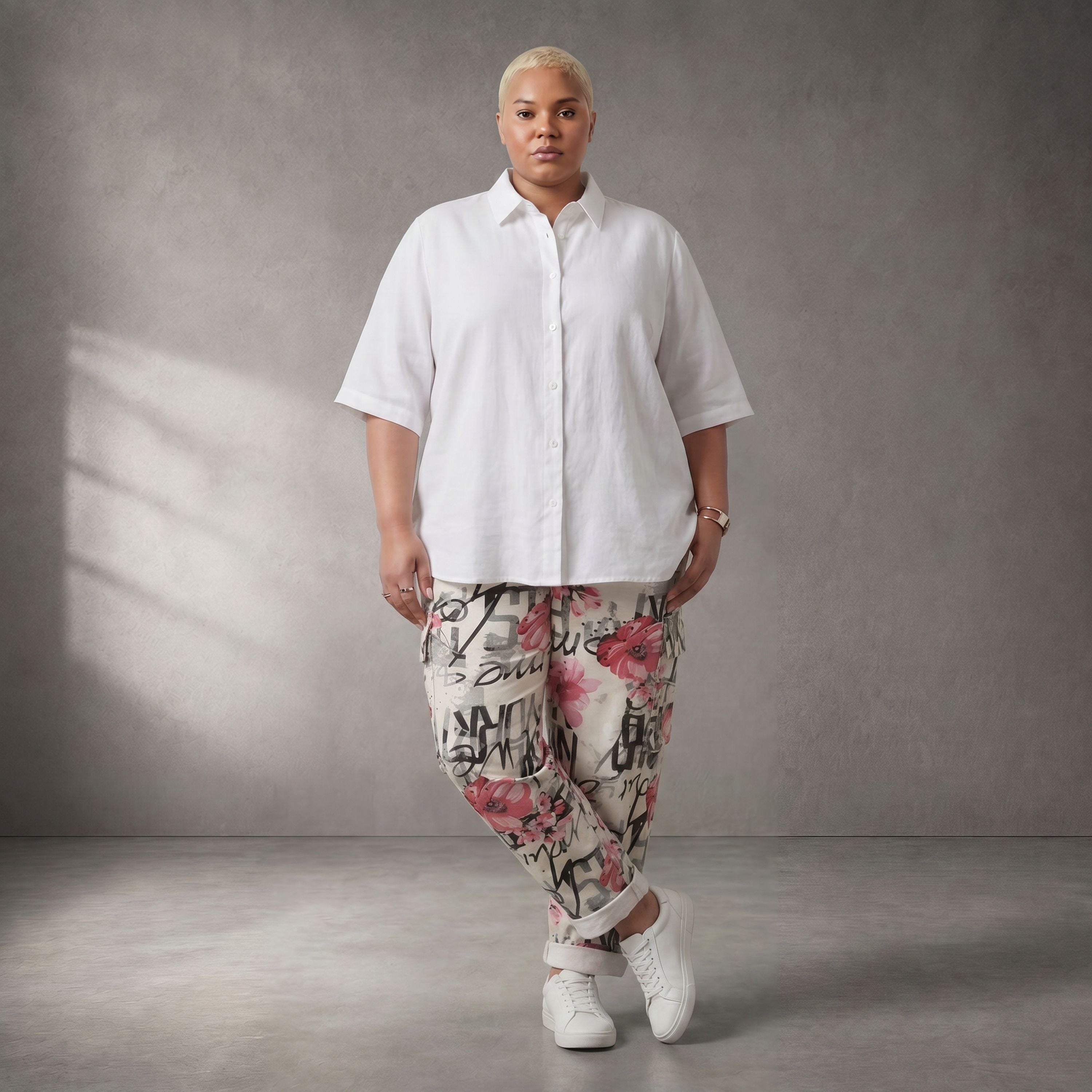 Mehrfarbig fliessende Karottenhose im Lagenlook weich elastisch leger zeitlos sehr modern