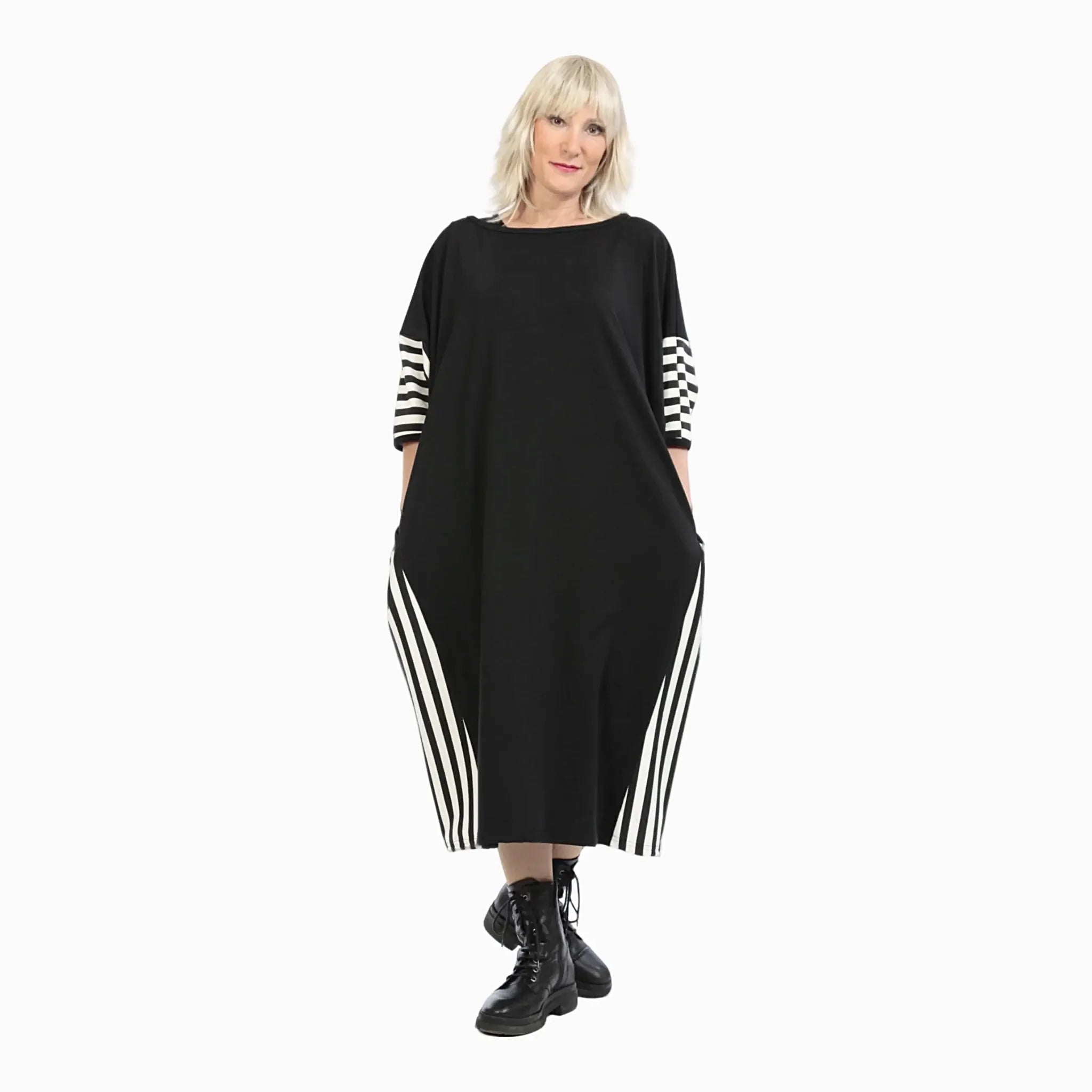  AKH Fashion Kleid in gerader Form, aus Viskose, 1231.06905, Schwarz-Ecru, Schick, Modern