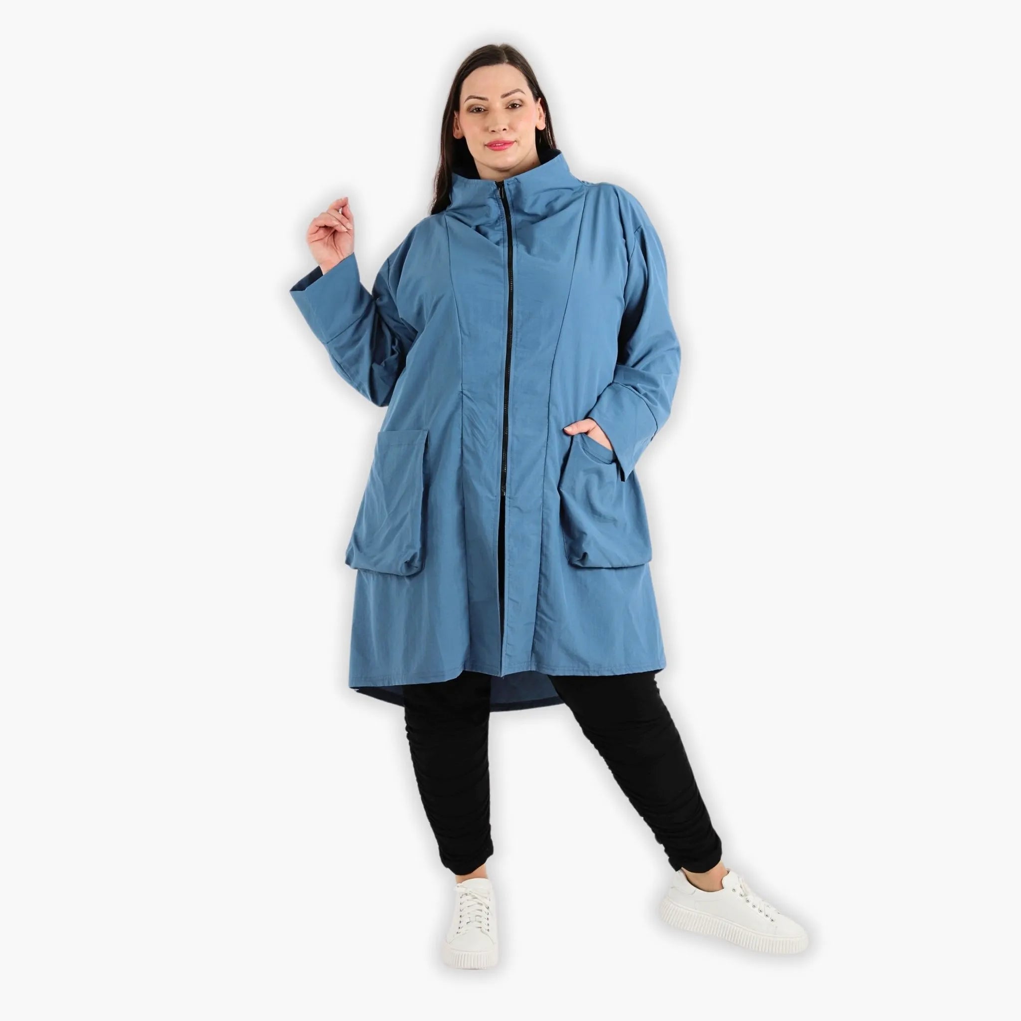  AKH Fashion Mantel in gerundeter Form, aus Baumwolle, 1284.02286, Schwarz-Azurblau