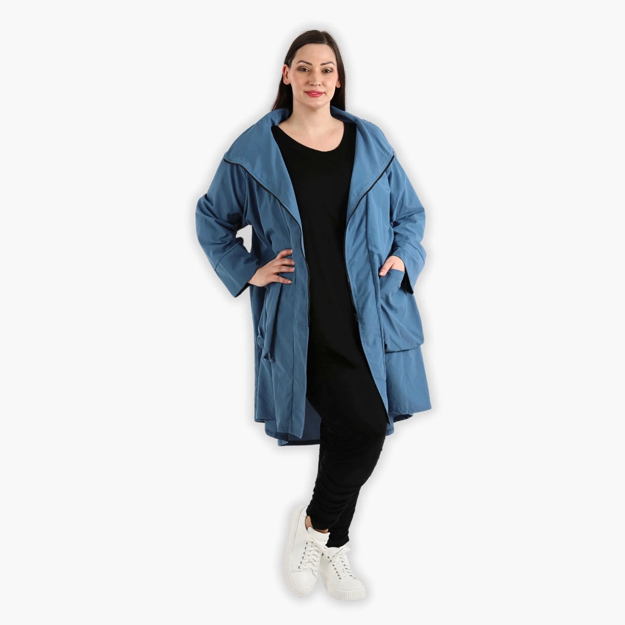  AKH Fashion Mantel in gerundeter Form, aus Baumwolle, 1284.02286, Schwarz-Azurblau