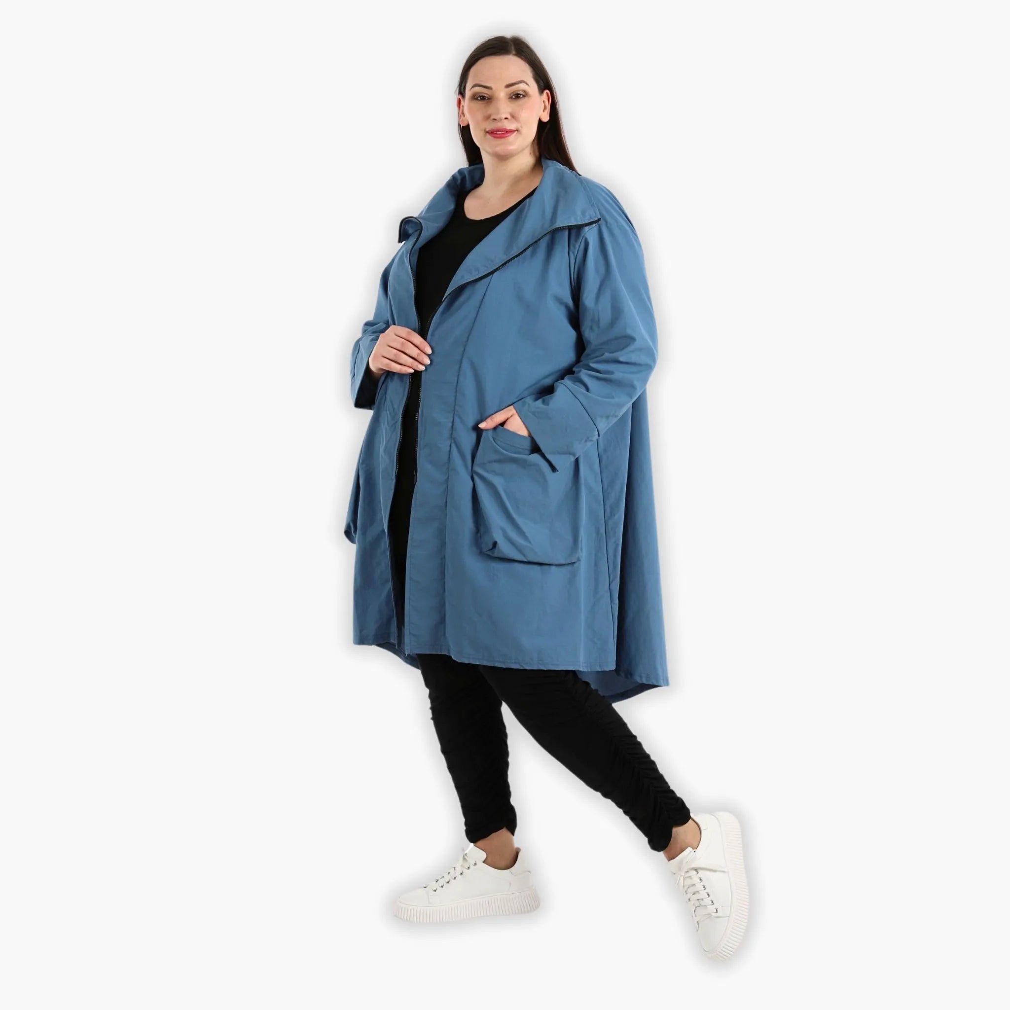  AKH Fashion Mantel in gerundeter Form, aus Baumwolle, 1284.02286, Schwarz-Azurblau