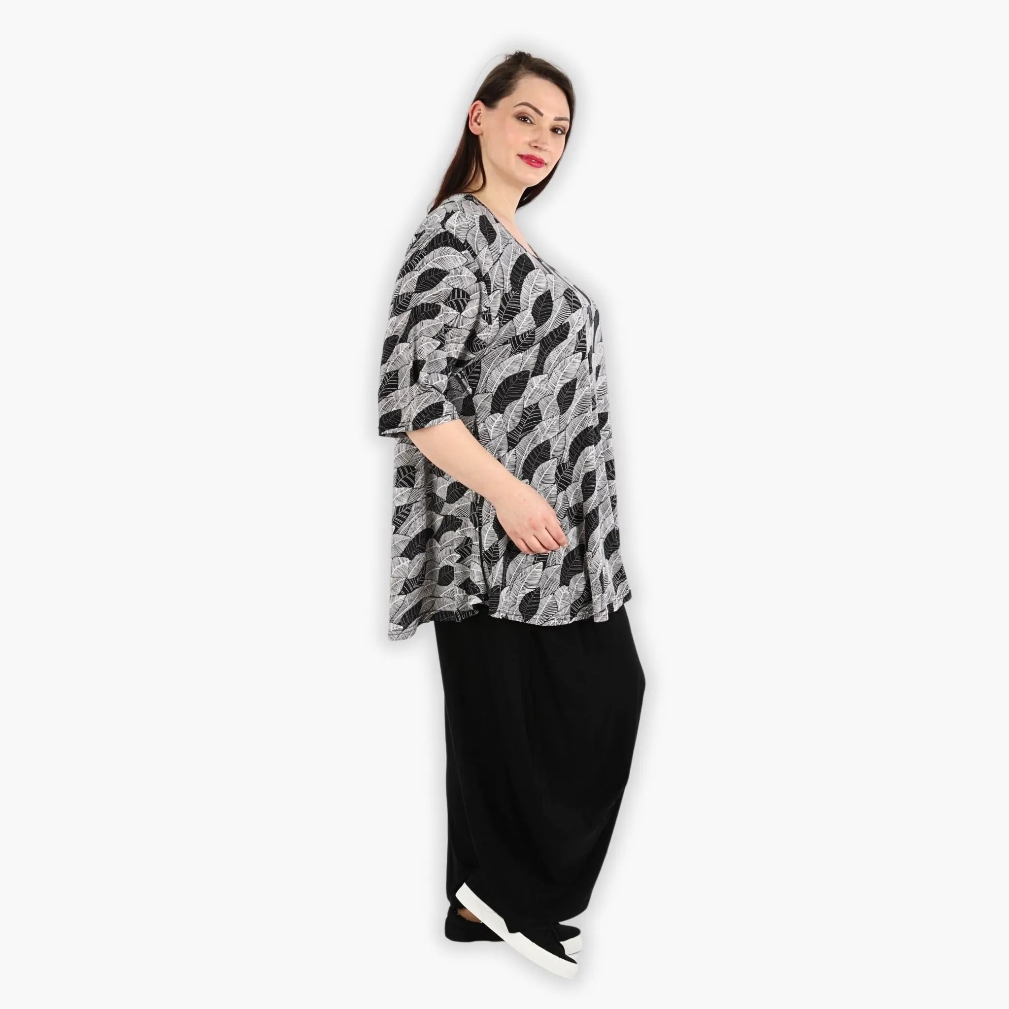  AKH Fashion Shirt in Glocken-Form, aus Viskose, 1287.01892, Schwarz-Weiß, Blumen, Schick
