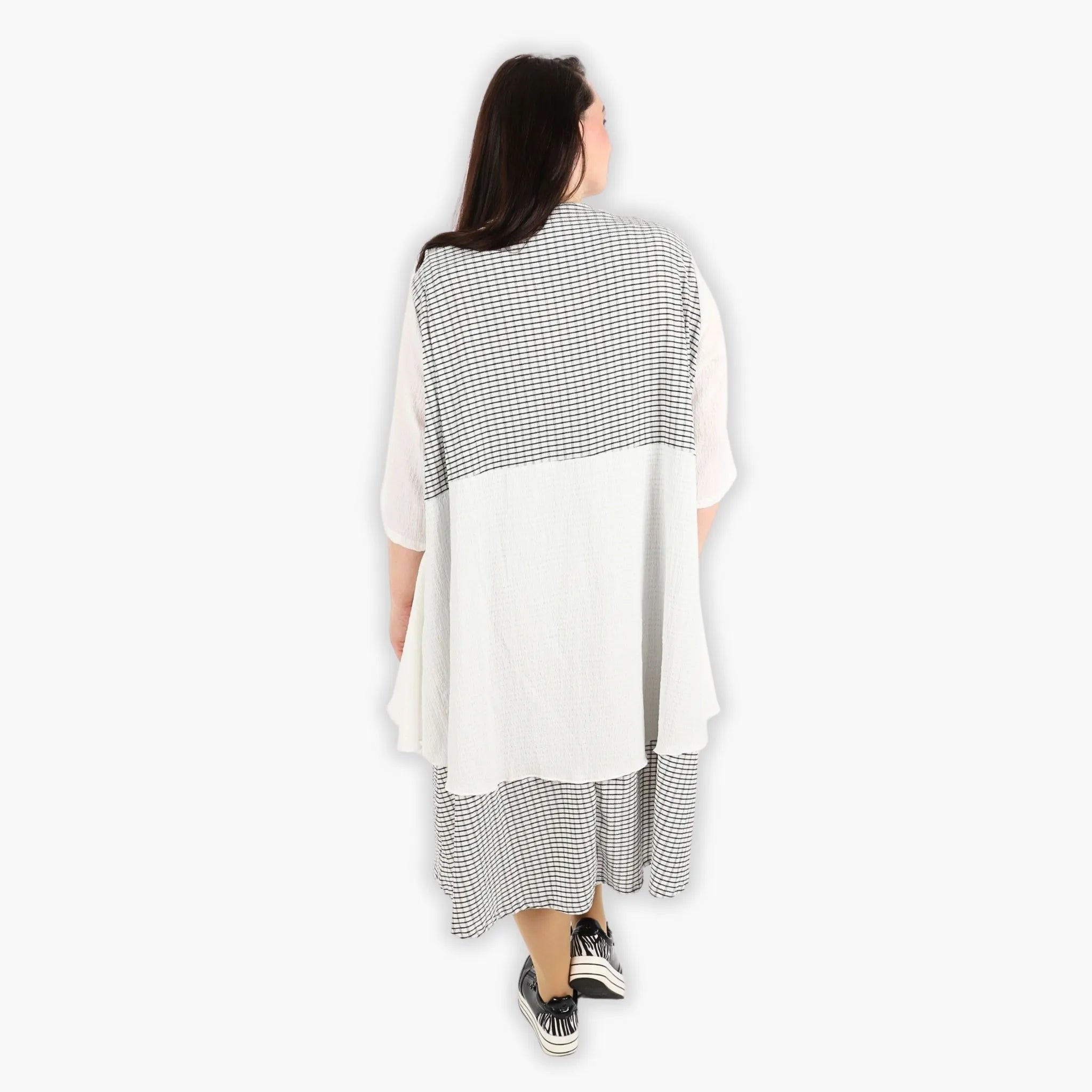  A-Form Kleid von AKH Fashion aus Viskose, 1288.06734, Weiß-Schwarz, Kariert, Schick
