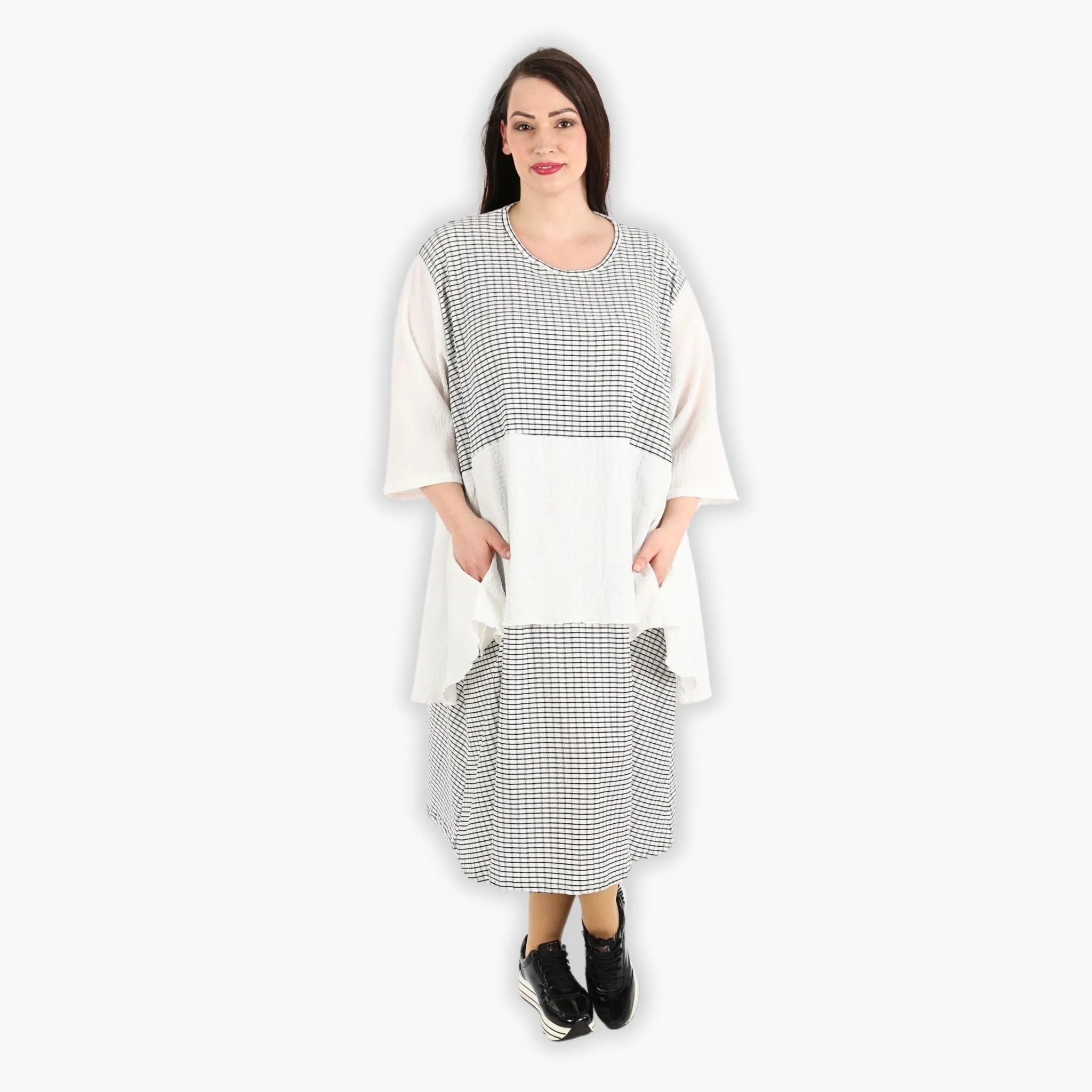 A-Form Kleid von AKH Fashion aus Viskose, 1288.06734, Weiß-Schwarz, Kariert, Schick