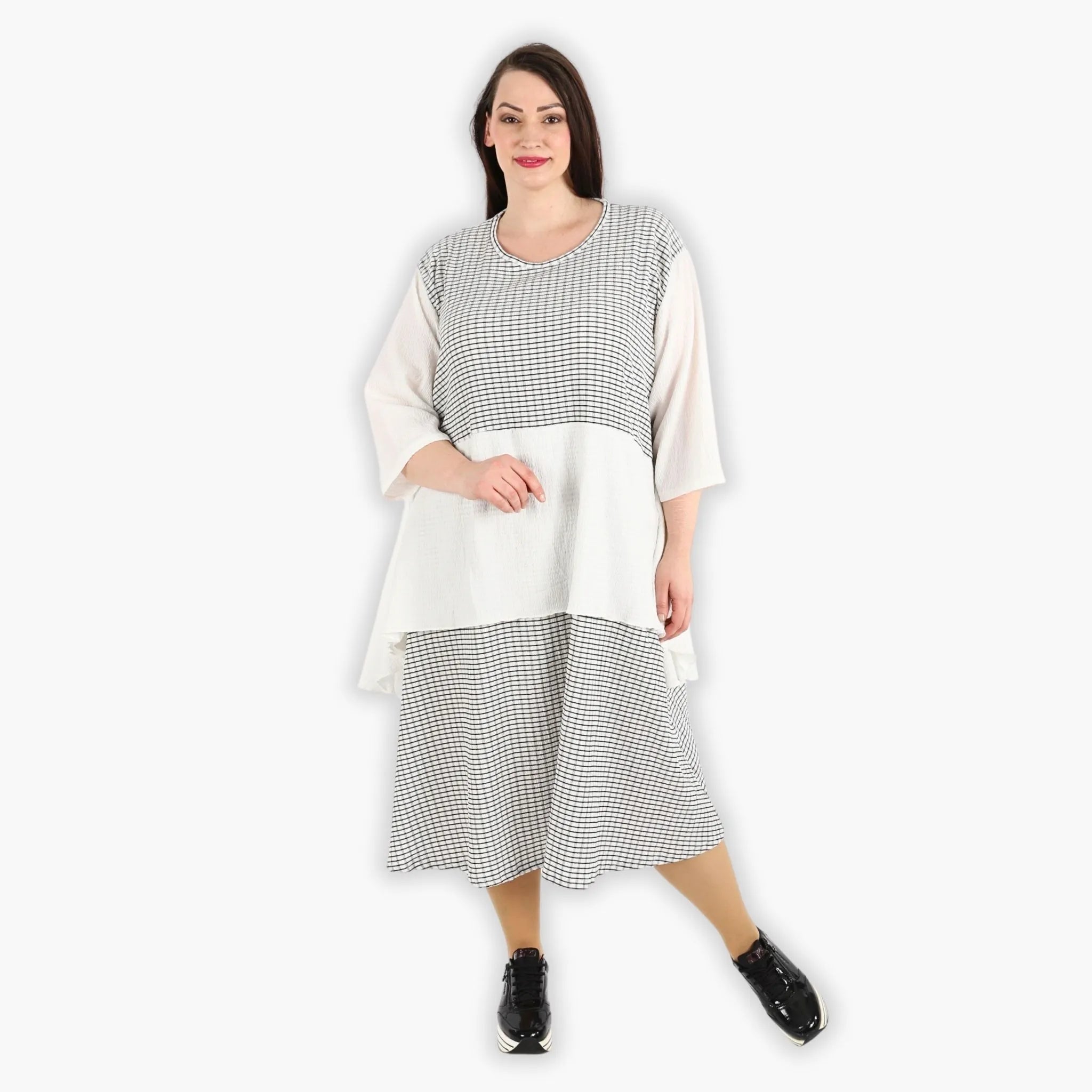  A-Form Kleid von AKH Fashion aus Viskose, 1288.06734, Weiß-Schwarz, Kariert, Schick