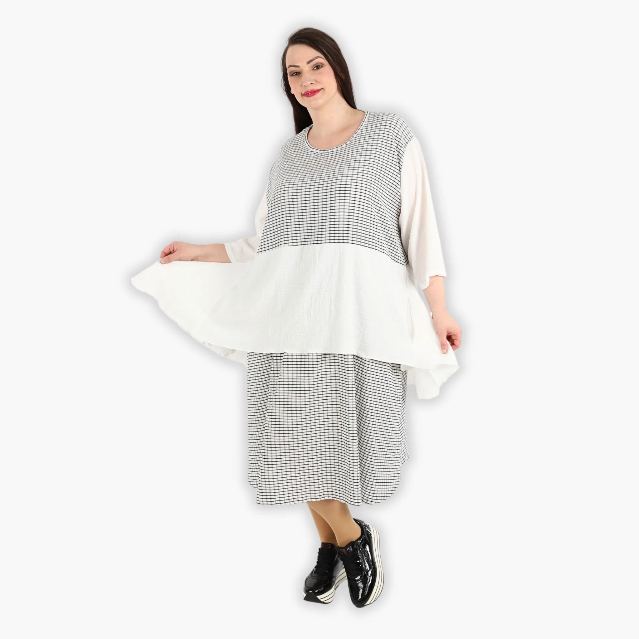  A-Form Kleid von AKH Fashion aus Viskose, 1288.06734, Weiß-Schwarz, Kariert, Schick