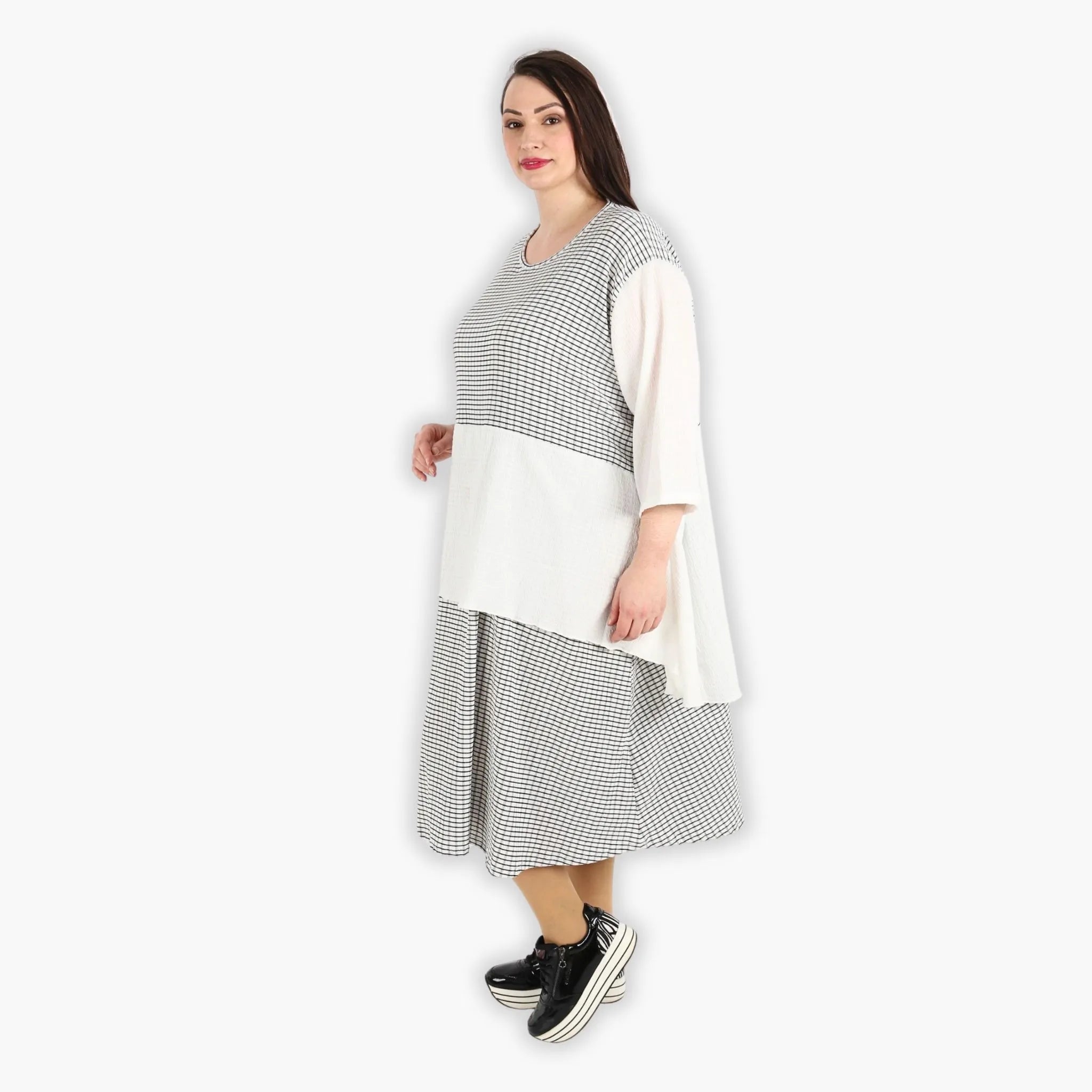  A-Form Kleid von AKH Fashion aus Viskose, 1288.06734, Weiß-Schwarz, Kariert, Schick