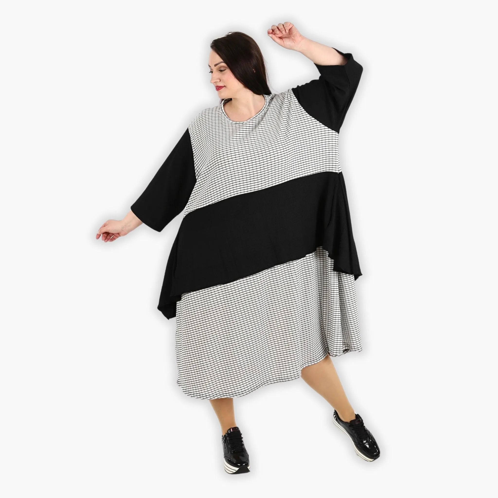  A-Form Kleid von AKH Fashion aus Viskose, 1288.06734, Schwarz-Weiß, Kariert, Schick