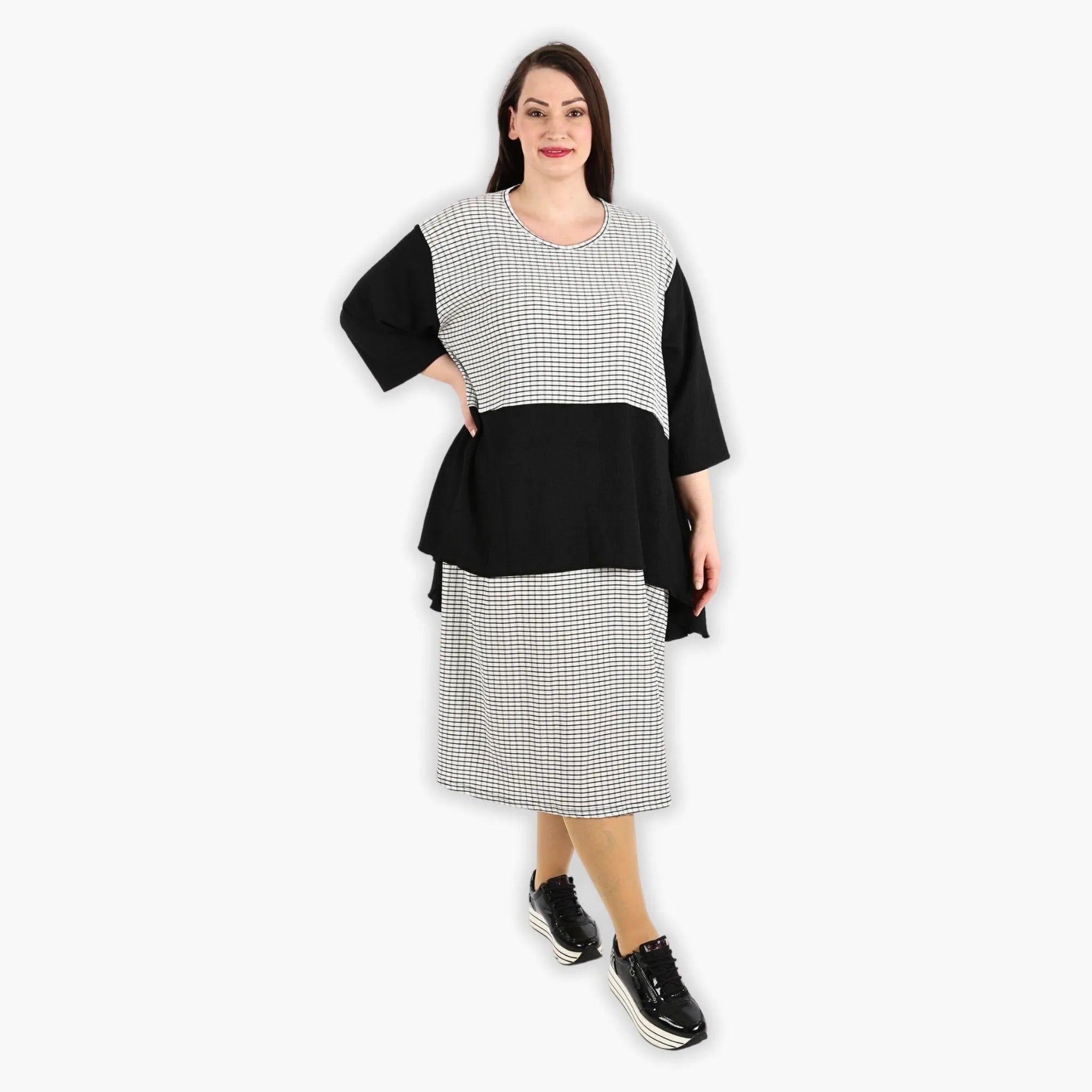  A-Form Kleid von AKH Fashion aus Viskose, 1288.06734, Schwarz-Weiß, Kariert, Schick