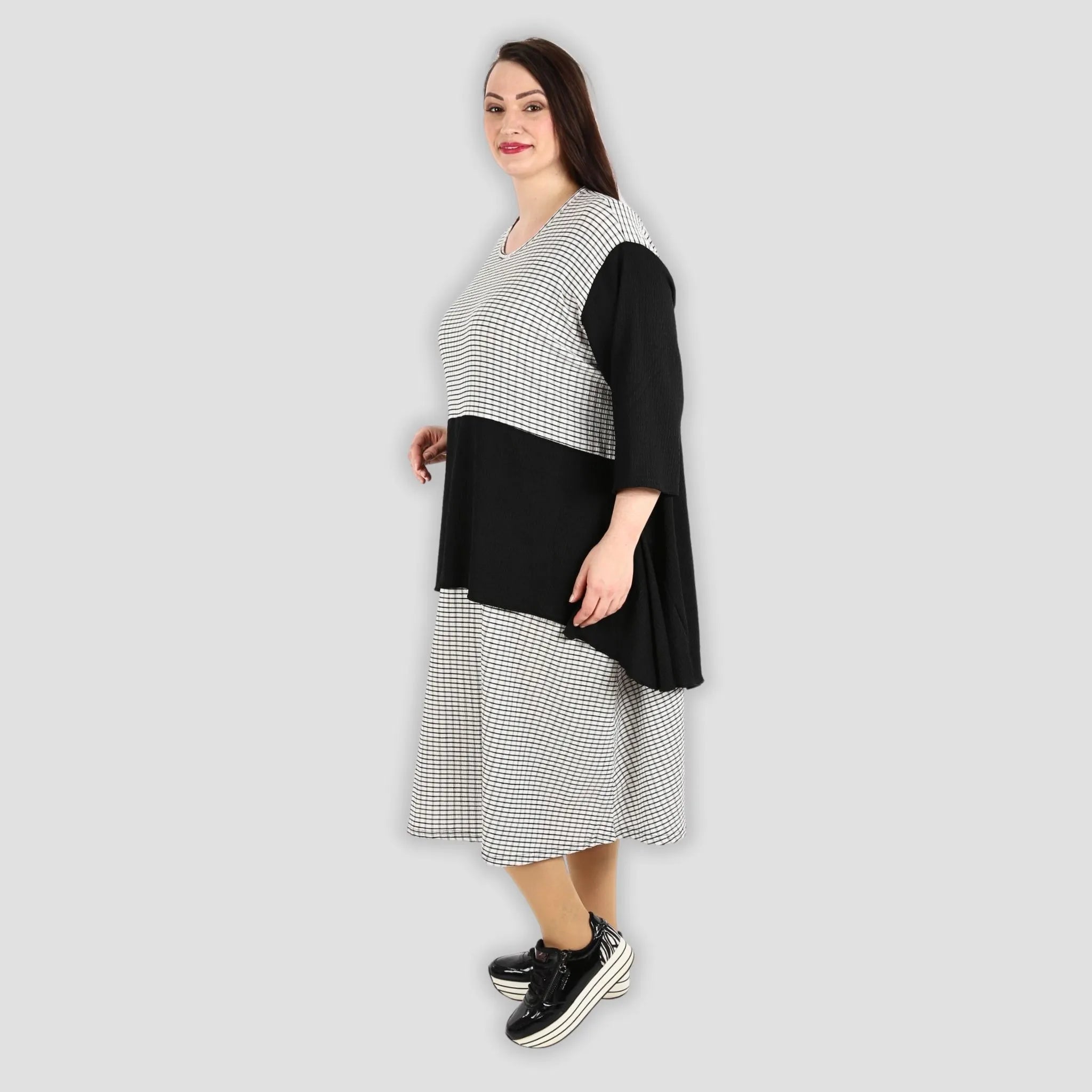  A-Form Kleid von AKH Fashion aus Viskose, 1288.06734, Schwarz-Weiß, Kariert, Schick