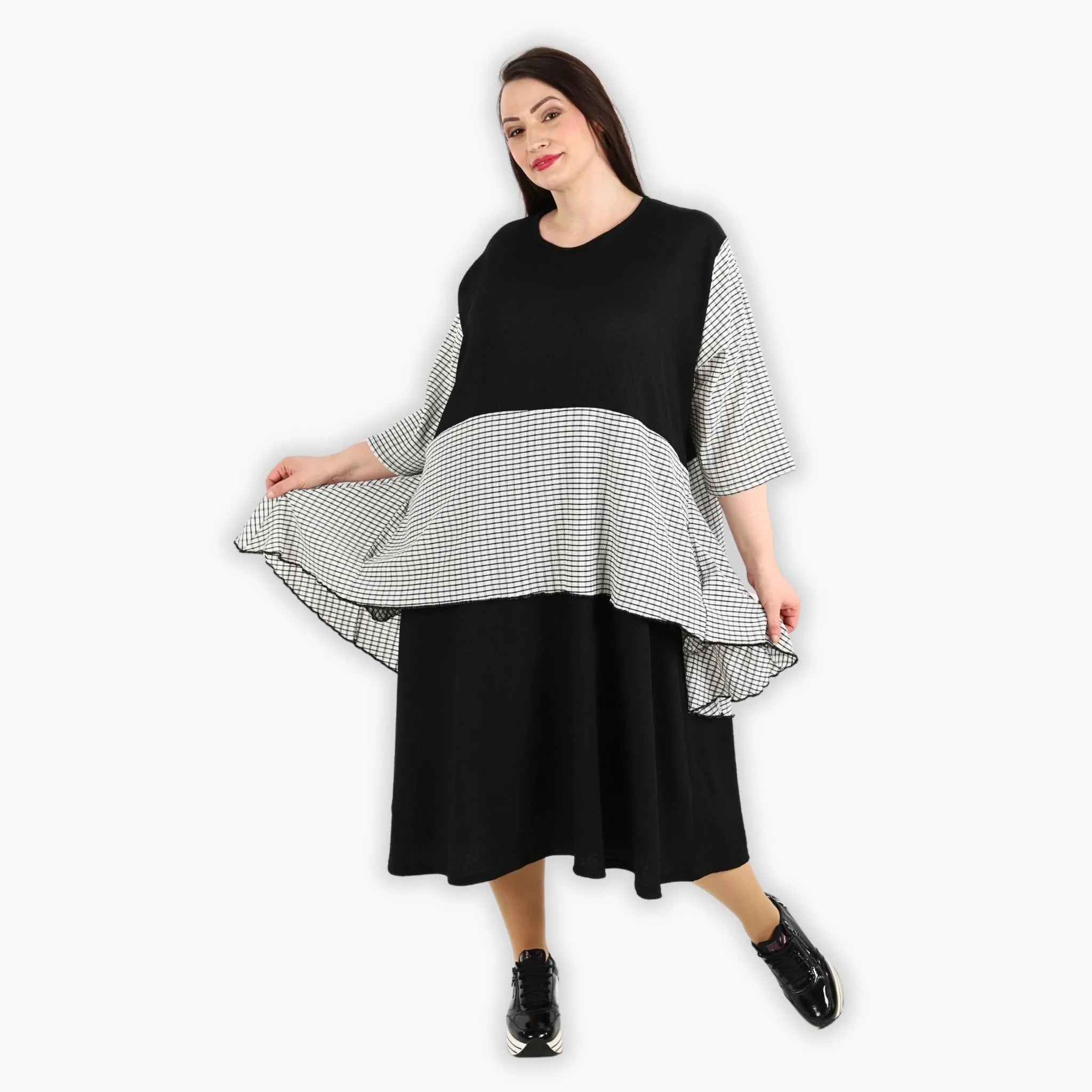  A-Form Kleid von AKH Fashion aus Viskose, 1288.06734, Schwarz-Weiß, Kariert, Schick