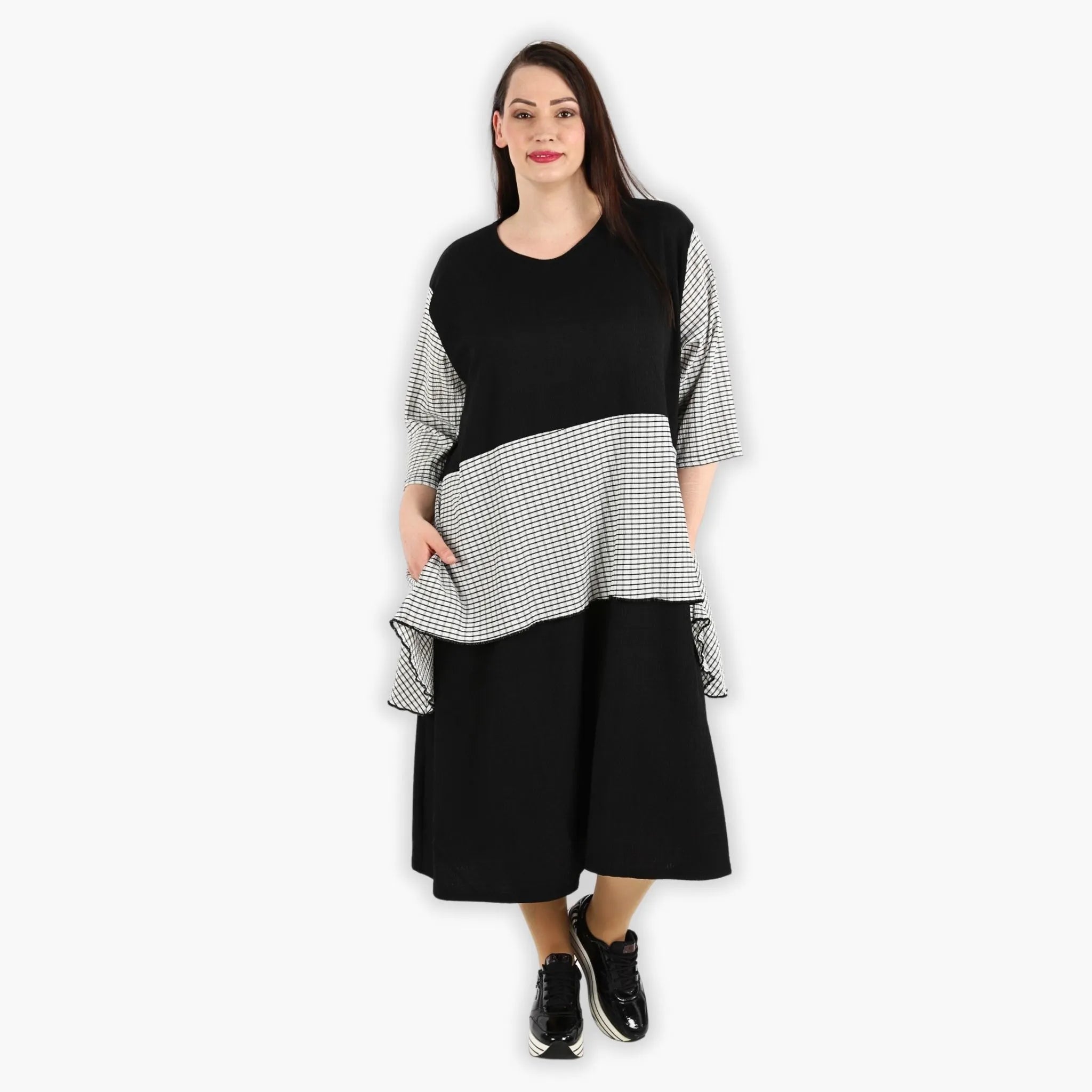  A-Form Kleid von AKH Fashion aus Viskose, 1288.06734, Schwarz-Weiß, Kariert, Schick