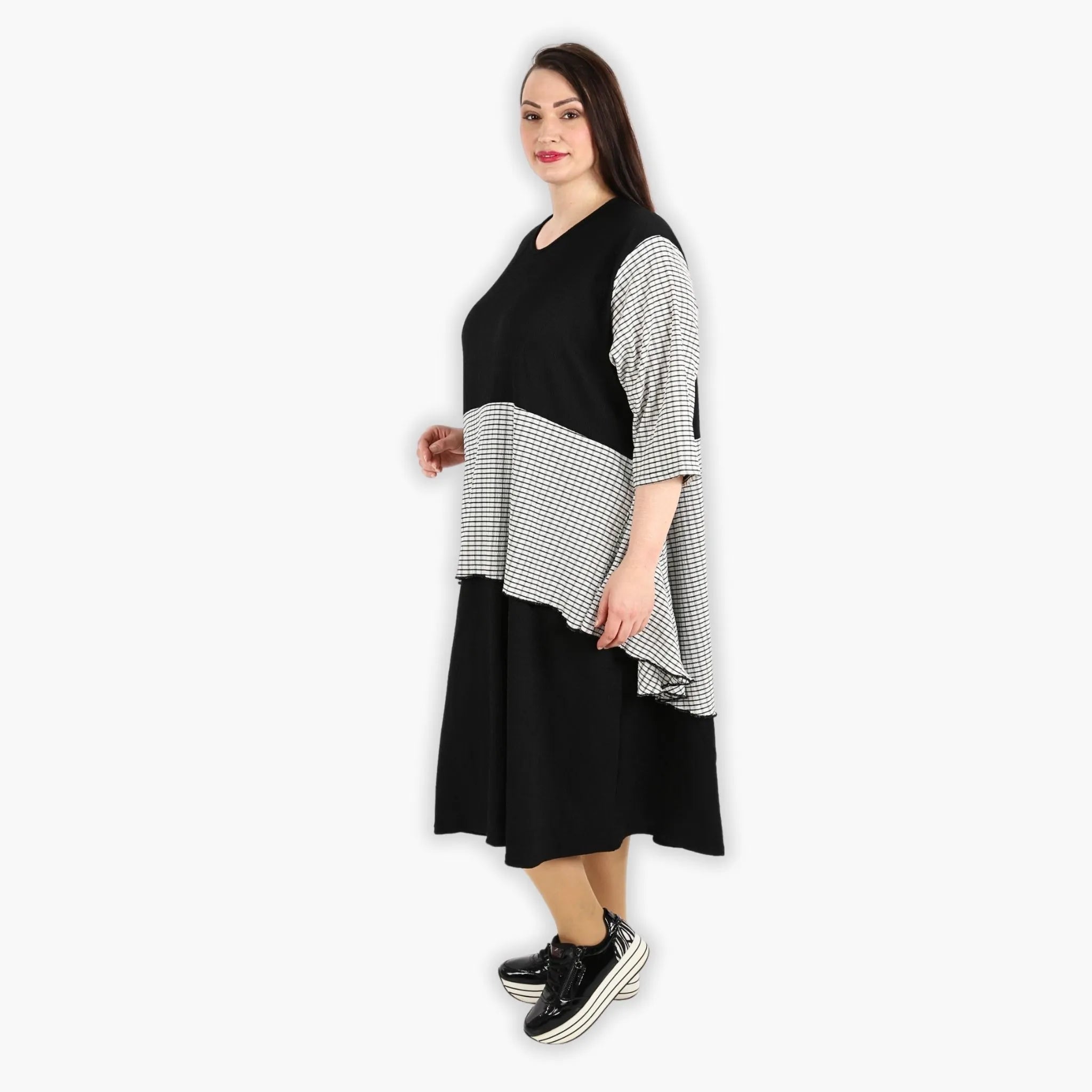 A-Form Kleid von AKH Fashion aus Viskose, 1288.06734, Schwarz-Weiß, Kariert, Schick