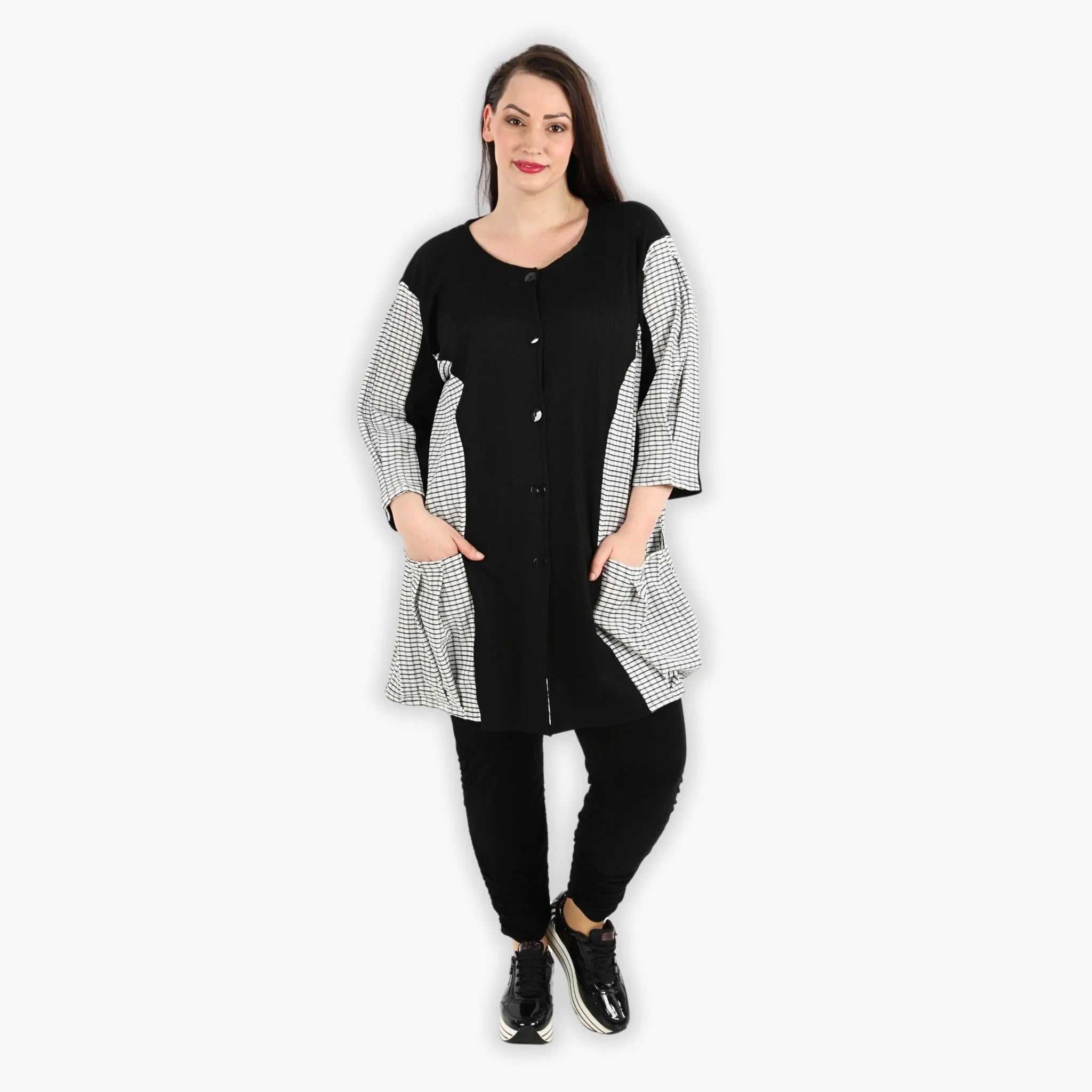  AKH Fashion Jacke in gerundeter Form, aus Viskose, 1288.06933, Schwarz-Weiß, Kariert