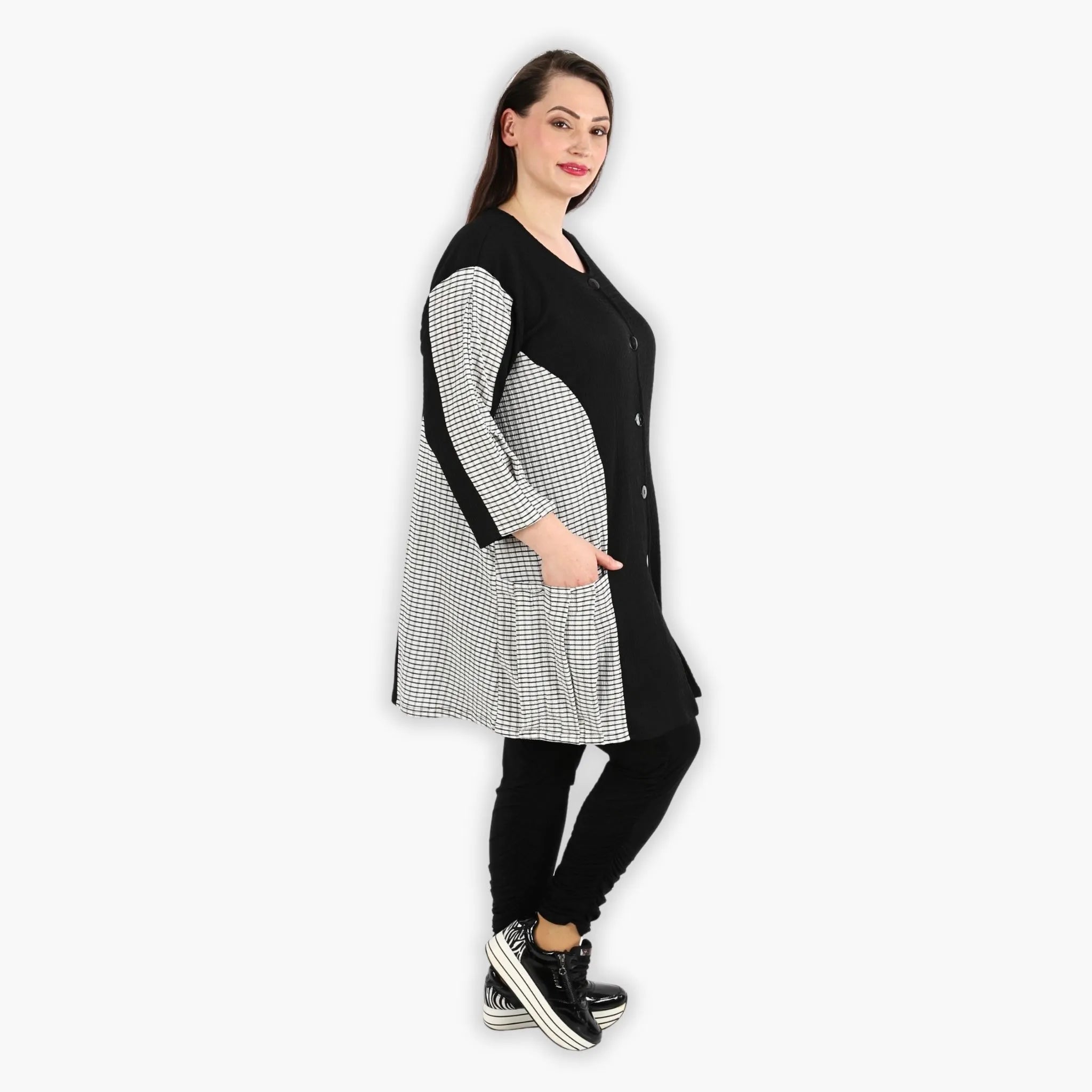  AKH Fashion Jacke in gerundeter Form, aus Viskose, 1288.06933, Schwarz-Weiß, Kariert
