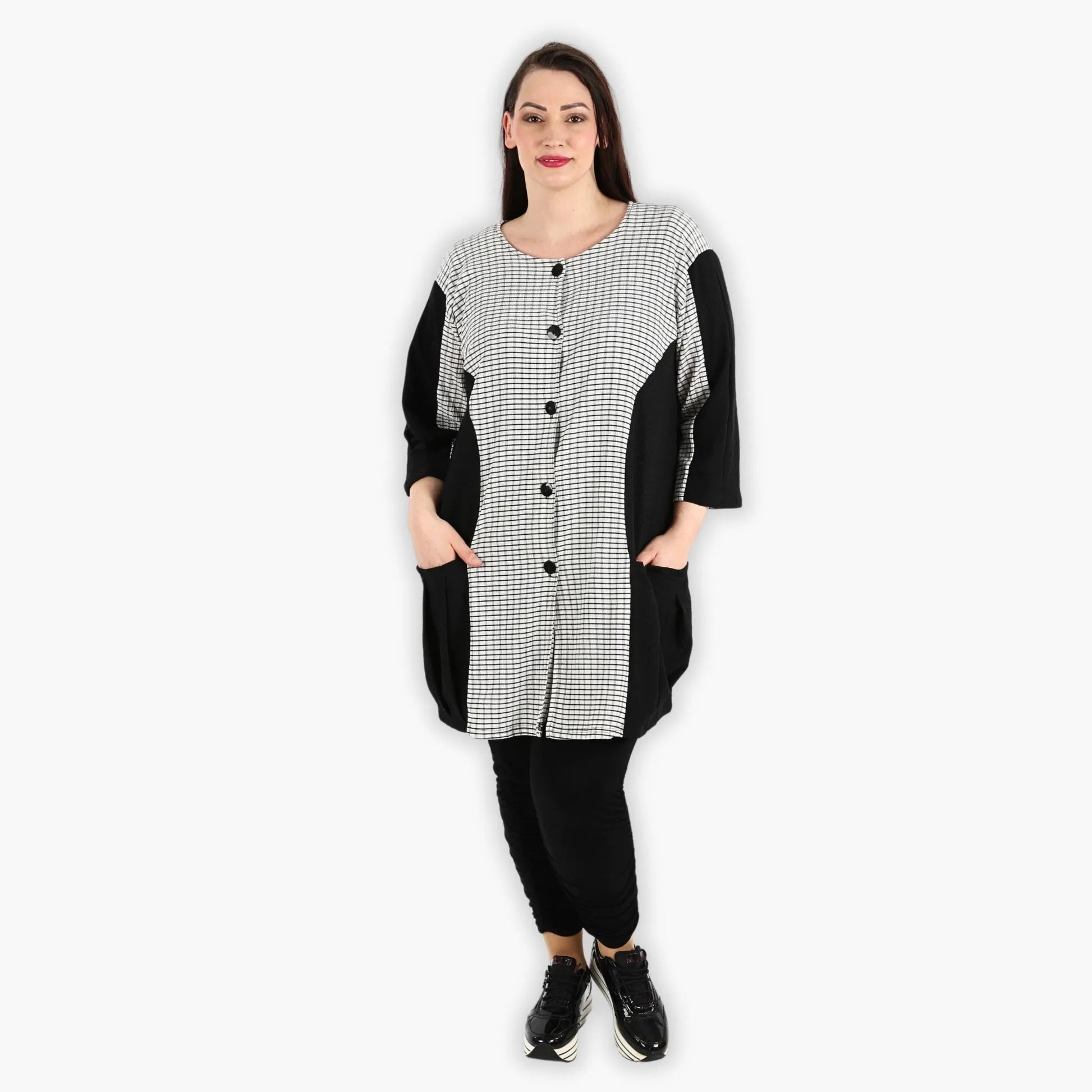  Stilvolle Jacke im Lagenlook mit modischem Karomuster und praktischen Taschen für Plus Size