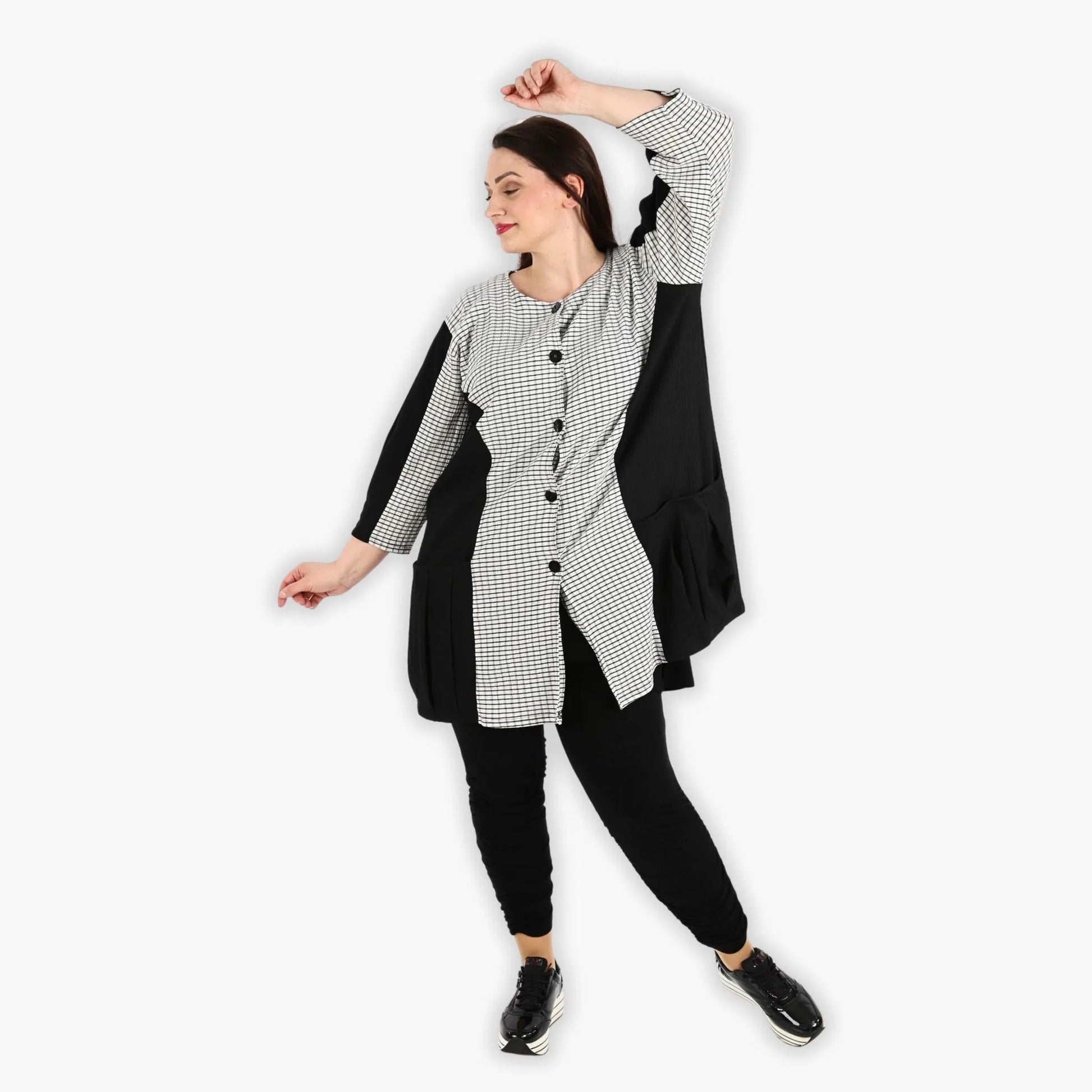  Stilvolle Jacke im Lagenlook mit modischem Karomuster und praktischen Taschen für Plus Size