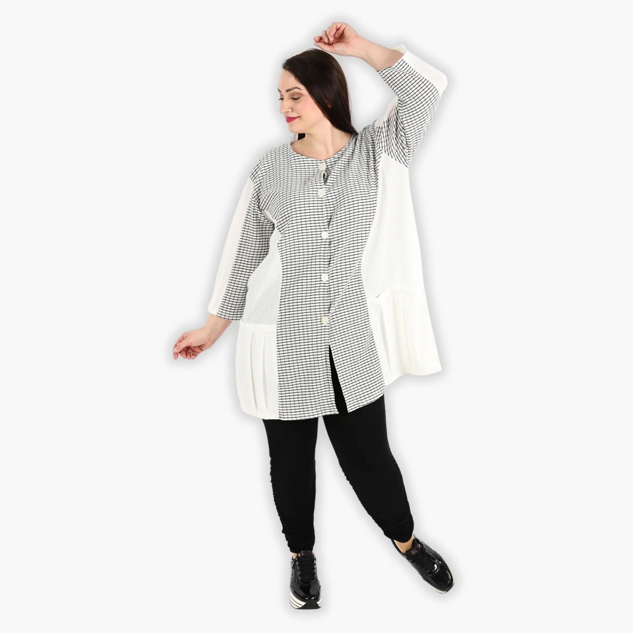  AKH Fashion Jacke in gerundeter Form, aus Viskose, 1288.06933, Weiß-Schwarz, Kariert