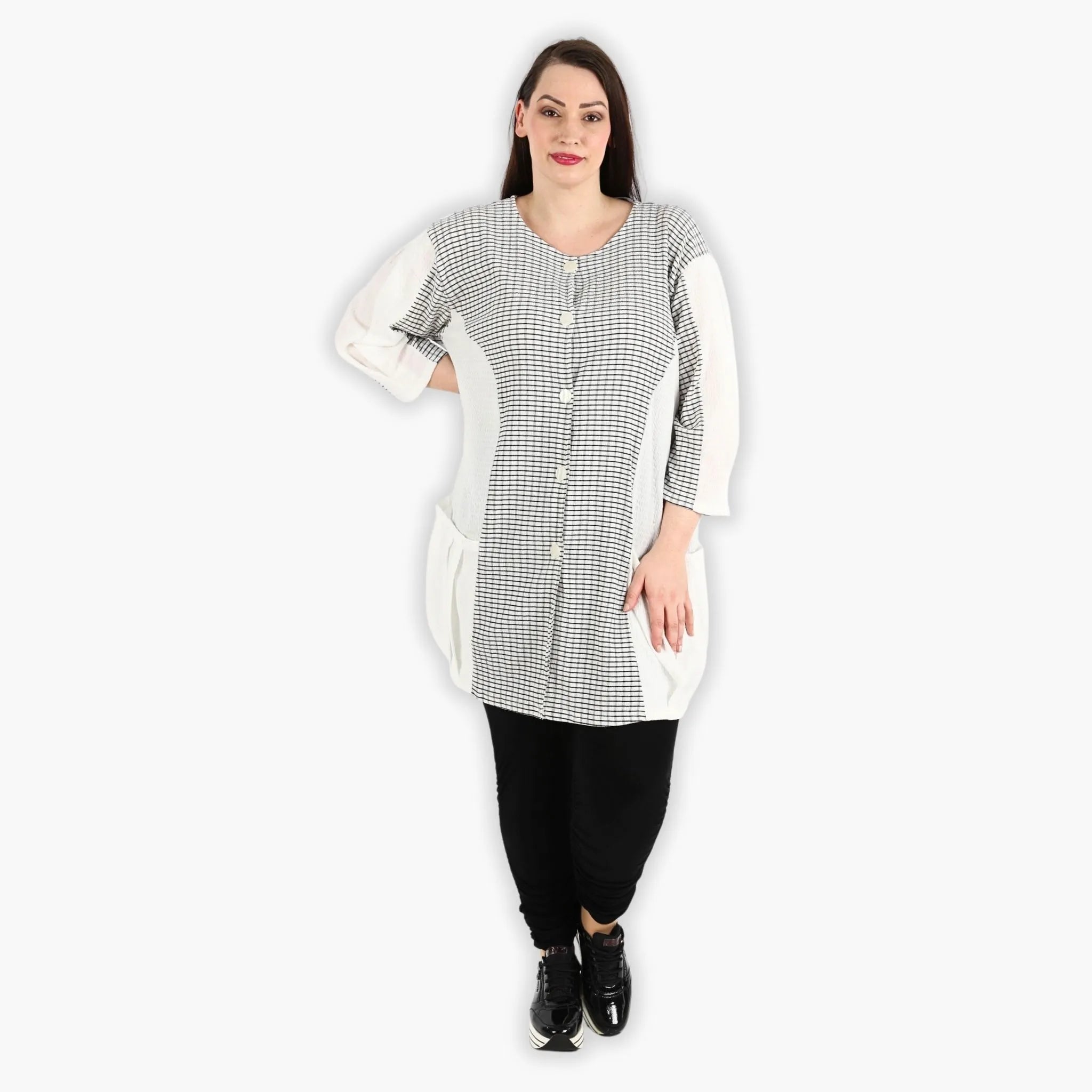  AKH Fashion Jacke in gerundeter Form, aus Viskose, 1288.06933, Weiß-Schwarz, Kariert